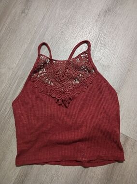 Mudd Burgundy Crochet-Neck Ribbed Cami